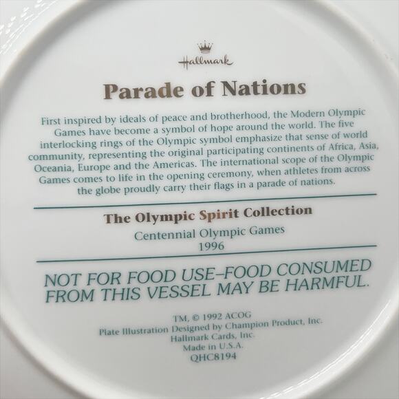🎁 Hallmark Parade of Nations Plate Centennial Olympic Games 1996 Atlanta - Picture 2 of 4